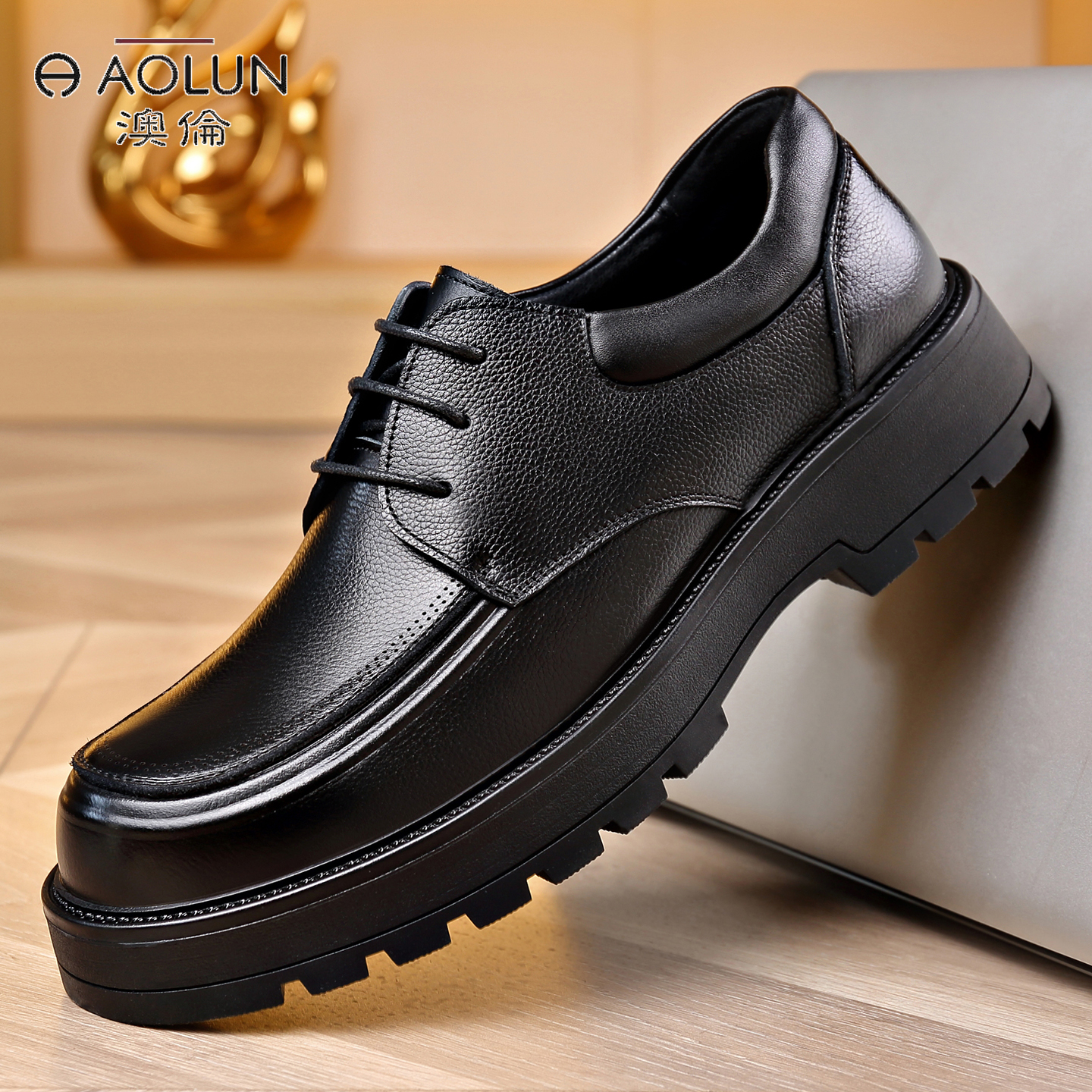澳伦新款男士商务正装高档皮鞋真皮头层牛皮百搭男鞋正品橡胶底