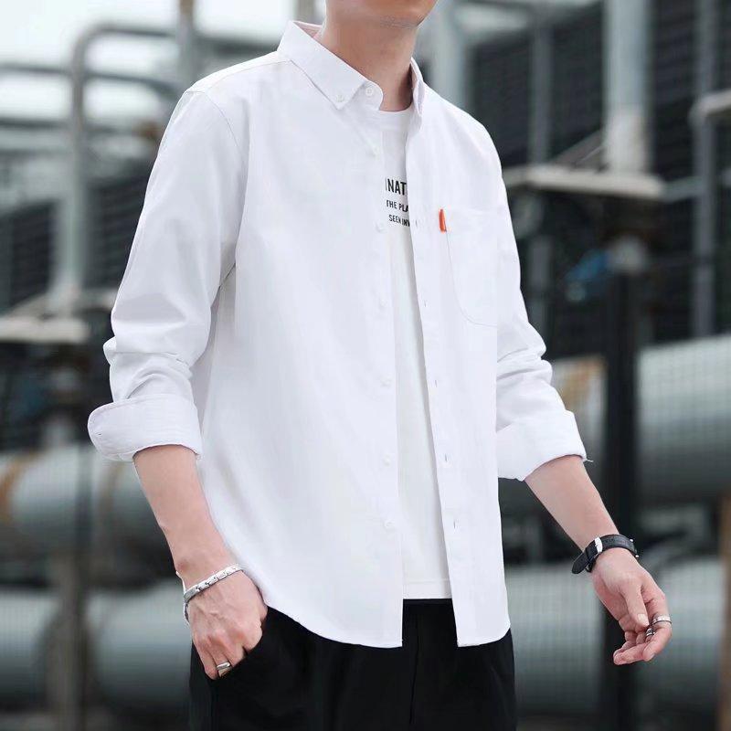2026春季新款男士免烫商务衬衫休闲修身复古纯色长袖男衬衣外套