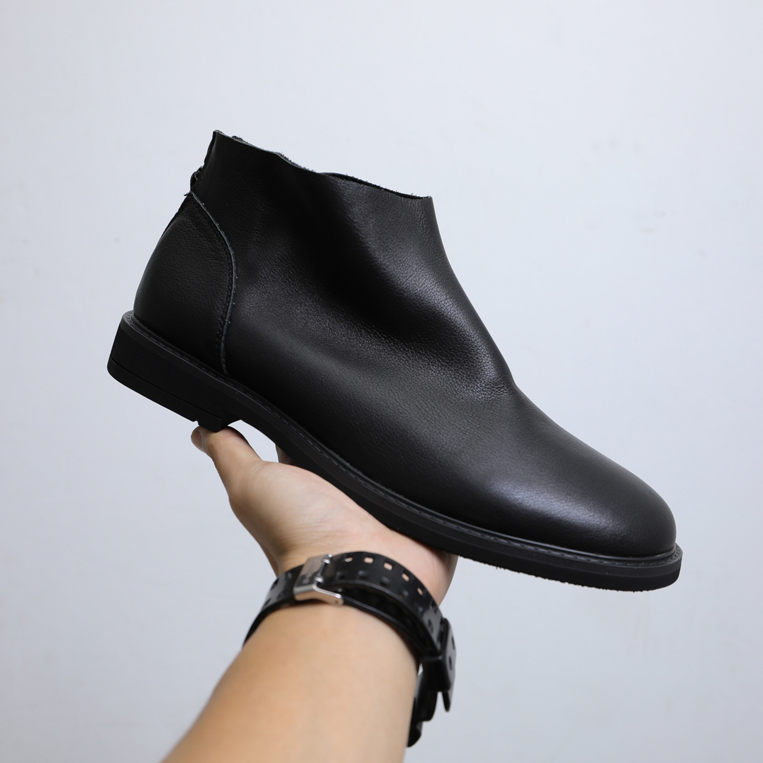 日系真皮马丁靴男2024秋冬新款休闲高帮鞋英伦工装拉链机车靴子潮