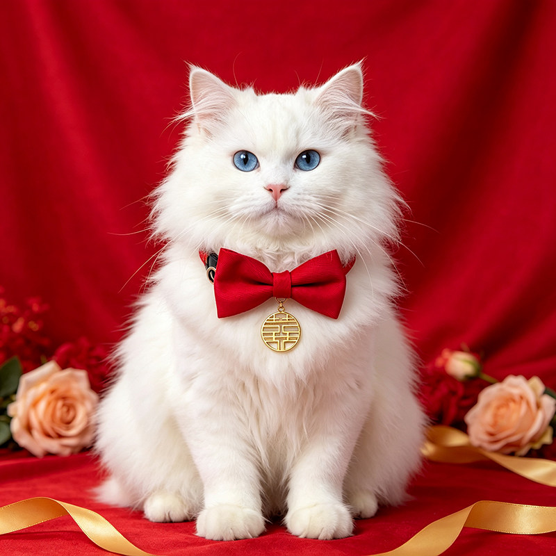 猫咪狗狗领结红色喜庆结婚陪嫁装饰宠物婚礼双囍蝴蝶结围脖项圈