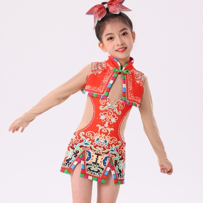 啦啦操民族风演出服儿童专业表演啦啦操服艺术体操服健美比赛服女