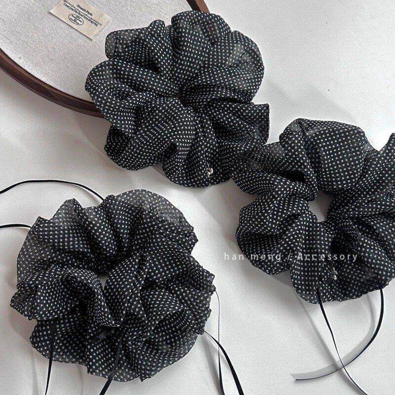 法式新款波点大肠圈时尚少女扎低丸子头发绳简约百搭马尾气质头绳