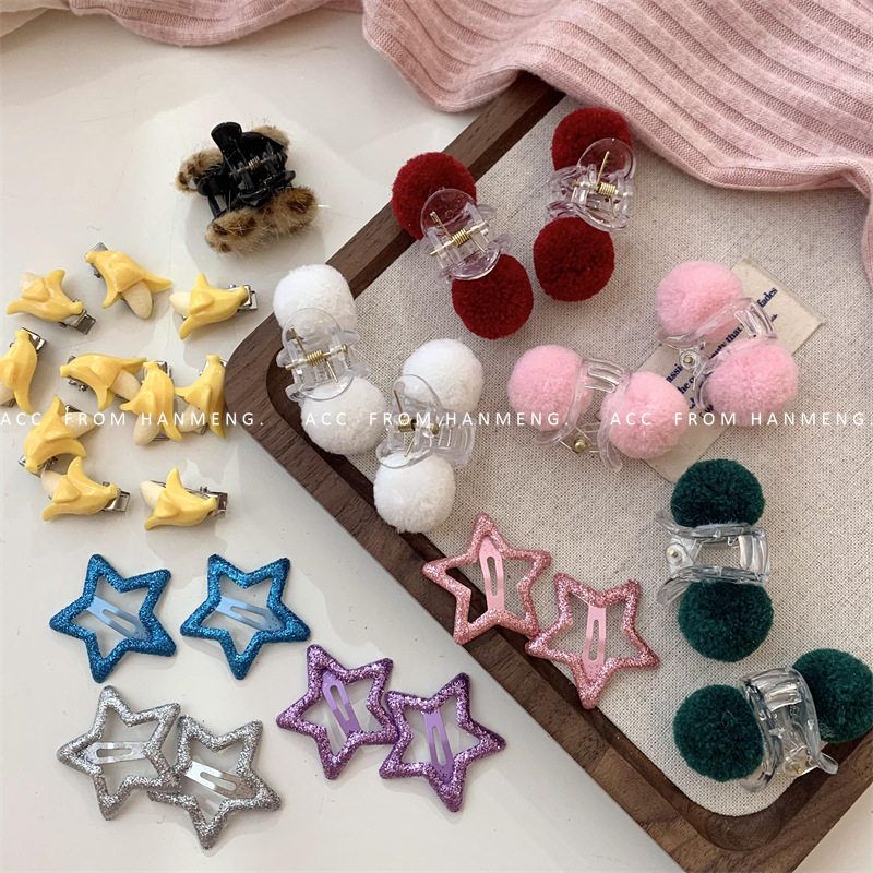 毛绒球球抓夹韩版糖果色小清新甜美少女毛球发抓发夹发卡头饰发饰