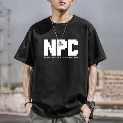 创意字母NPC印花男短袖T恤宽松纯棉学生青少年日常半袖上衣潮
