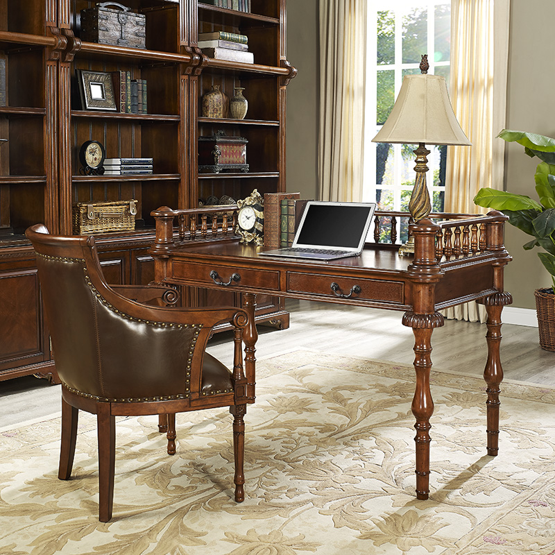 思图加特美式全实木书桌卧室小书桌欧式办公桌椅