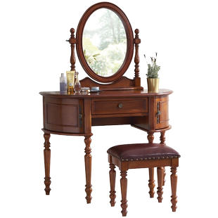 简约美式全实木梳妆台卧室现代小户型化妆台翻盖式化妆桌妆镜书桌