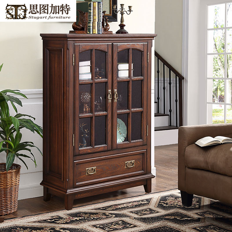美式全实木白蜡木酒柜书柜餐边柜