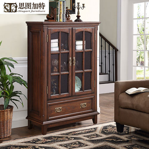 美式全实木白蜡木酒柜书柜餐边柜