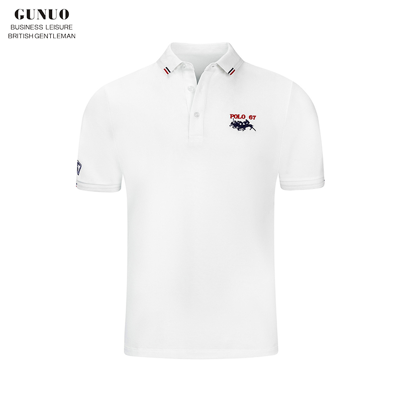 夏季短袖高端刺绣白色polo衫气质