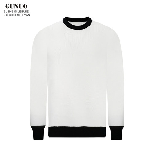 套头针织衫圆领黑白拼色毛衣高端