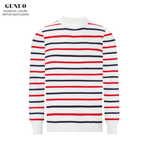 套头针织衫圆领拼色条纹内搭毛衣