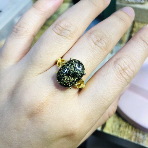 天然墨西哥绿珀12X16MM 戒指宫廷复古款琥珀手饰活口可调节指环