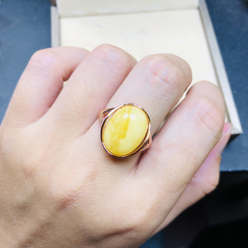 天然原矿白花蜜蜜蜡戒指12X16MM琥珀手饰活口可调节指环简单百搭