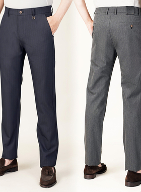 条纹直筒修身型中老年长裤子男爸爸商务休闲裤正装西裤透气薄款