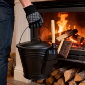 柴火炉清灰工具铲灰毛刷子灰桶四件套便携式 水桶加厚手套壁炉伴侣