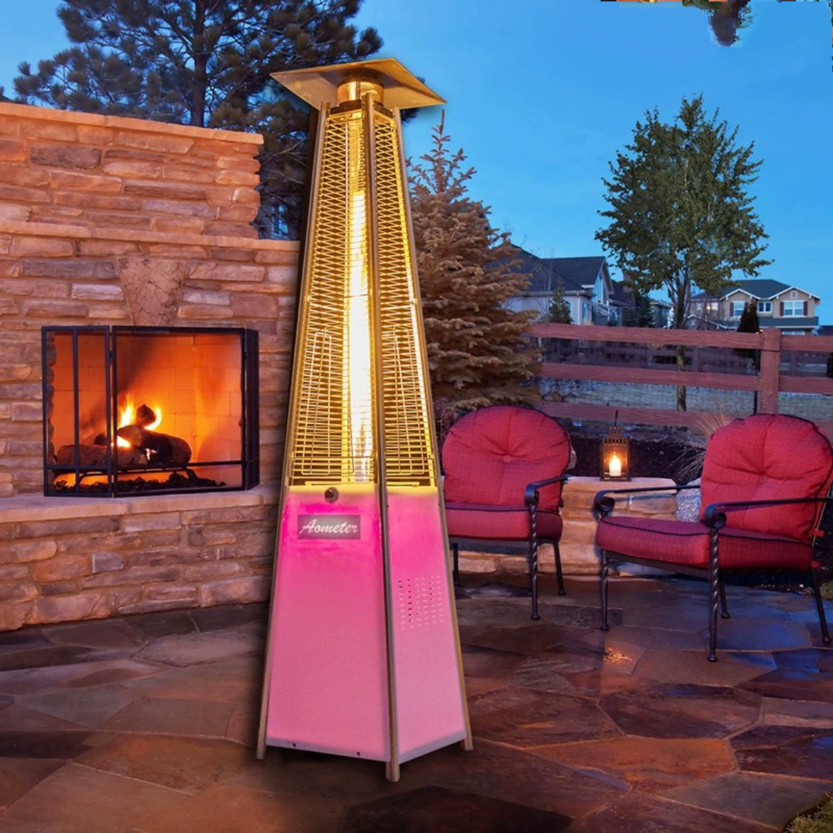 户外庭院烤火炉取暖器天燃气取暖炉塔型取暖炉室外真火壁炉照明炉