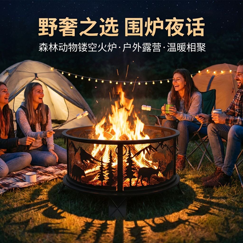 2026新款家用超厚加宽圆形炭火盆烤炉套装耐用室外户外取暖篝火炉