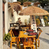 围炉煮茶桌家用炭炉桌多功能新中式 烧烤桌子户外庭院竹桌竹椅组合