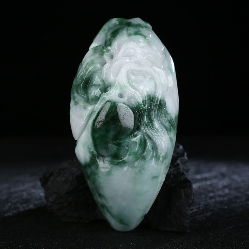 大福报 天然a货翡翠手把件阳绿寿星送福把玩件缅甸老坑油青种原石