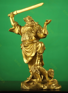 纯铜持剑钟馗铜像持扇人物仿古铜器桌面摆件客厅居家门厅玄关摆放
