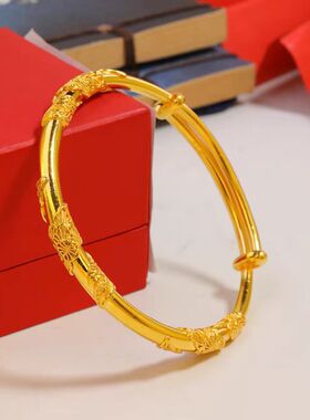 越南沙金繁花似锦推拉手镯黄金色