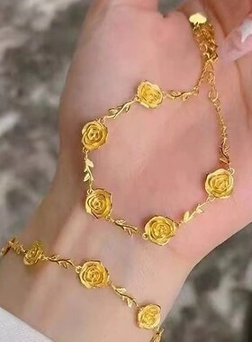 复古花枝玫瑰花项链越南沙金气质