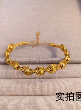 黄金色波浪纹猫眼金珠手镯女款气