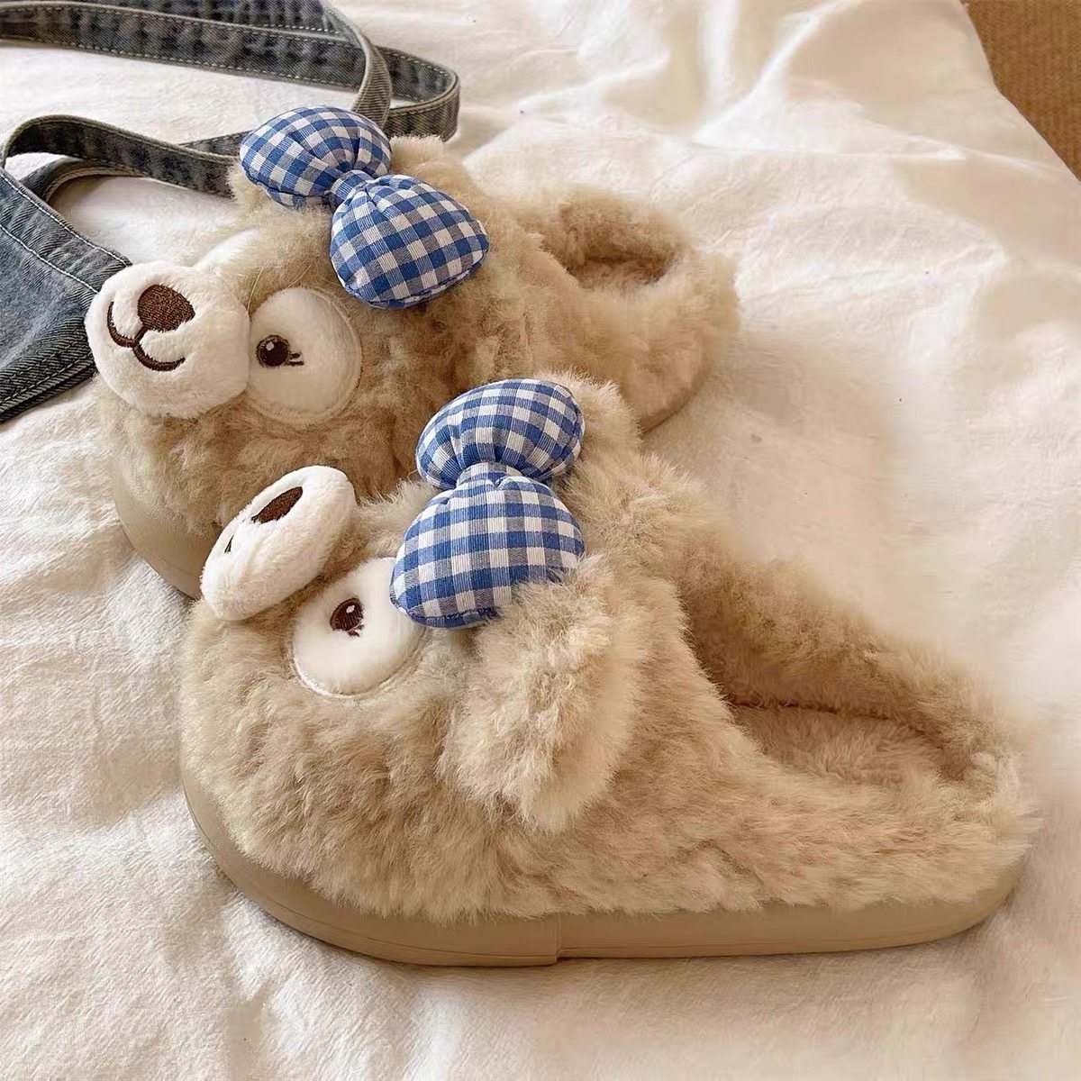 毛茸茸厚底拖鞋女2025新款秋冬季保暖防滑家居室内卡通可爱棉拖鞋