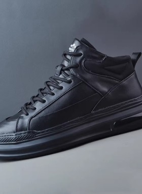 欧洲站高帮休闲鞋男厚底马丁靴真皮短靴加绒保暖皮靴 201139