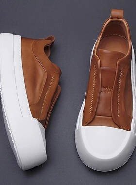 帕达索男鞋百搭厚底增高鞋透气休闲鞋2025新款一脚蹬乐福鞋250708