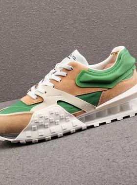 2022夏季新款男鞋休闲运动鞋真皮老爹鞋阿甘鞋拼色鞋220243