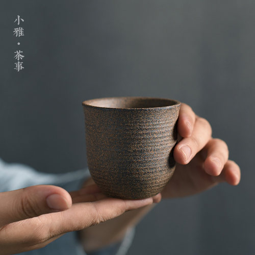 手工粗陶个人杯质朴禅味老岩泥