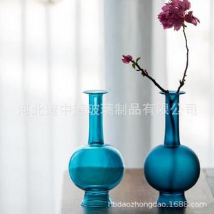 购色花瓶仿古新中式 玻璃磨砂透明琉璃花器摆件插花器皿