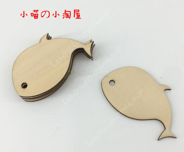 激光木牌雕刻卡哇伊小鱼幼儿园心愿卡创意木质挂牌diy画画祝福语