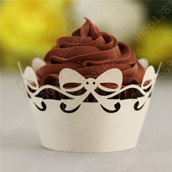 50片Cupcake纸杯子蛋糕镂空蝴蝶结围边/婚礼宴会装饰生日派对用品