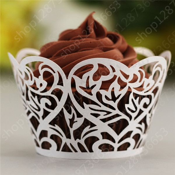 50枚 Cupcake纸杯子蛋糕镂空爱心围边/婚礼宴会装饰 心心蛋糕围边