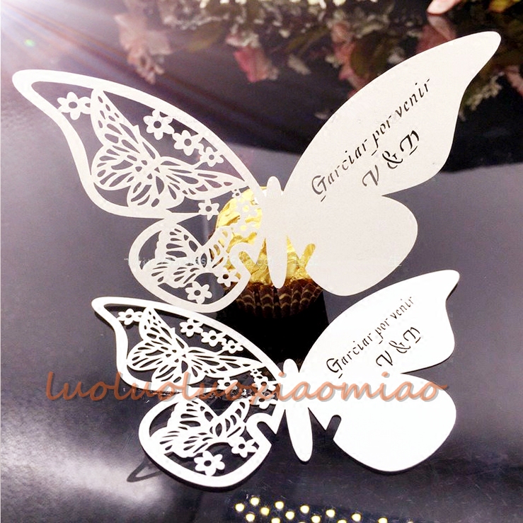 秒杀蝴蝶酒杯纸插卡创意镂空杯卡艺术插卡卡婚庆派对杯卡50枚/包