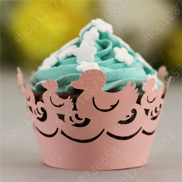50片 Cupcake纸杯子蛋糕镂空小黄鸭款围边/婚礼宴会装饰 多色可选
