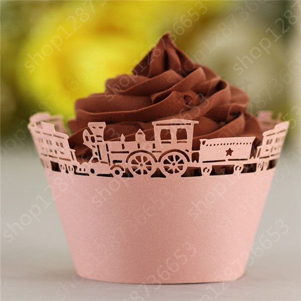 50片 Cupcake纸杯子蛋糕镂空小火车围边/婚礼宴会装饰 多色可选