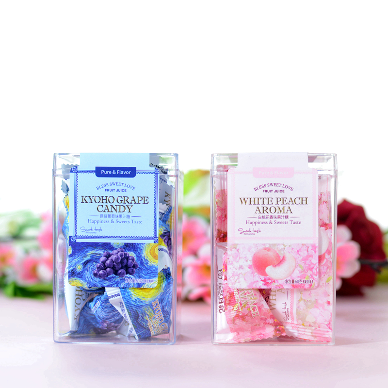 彩虹日记白桃花香味/巨峰葡萄味果汁糖透明塑料盒装60g/10粒装