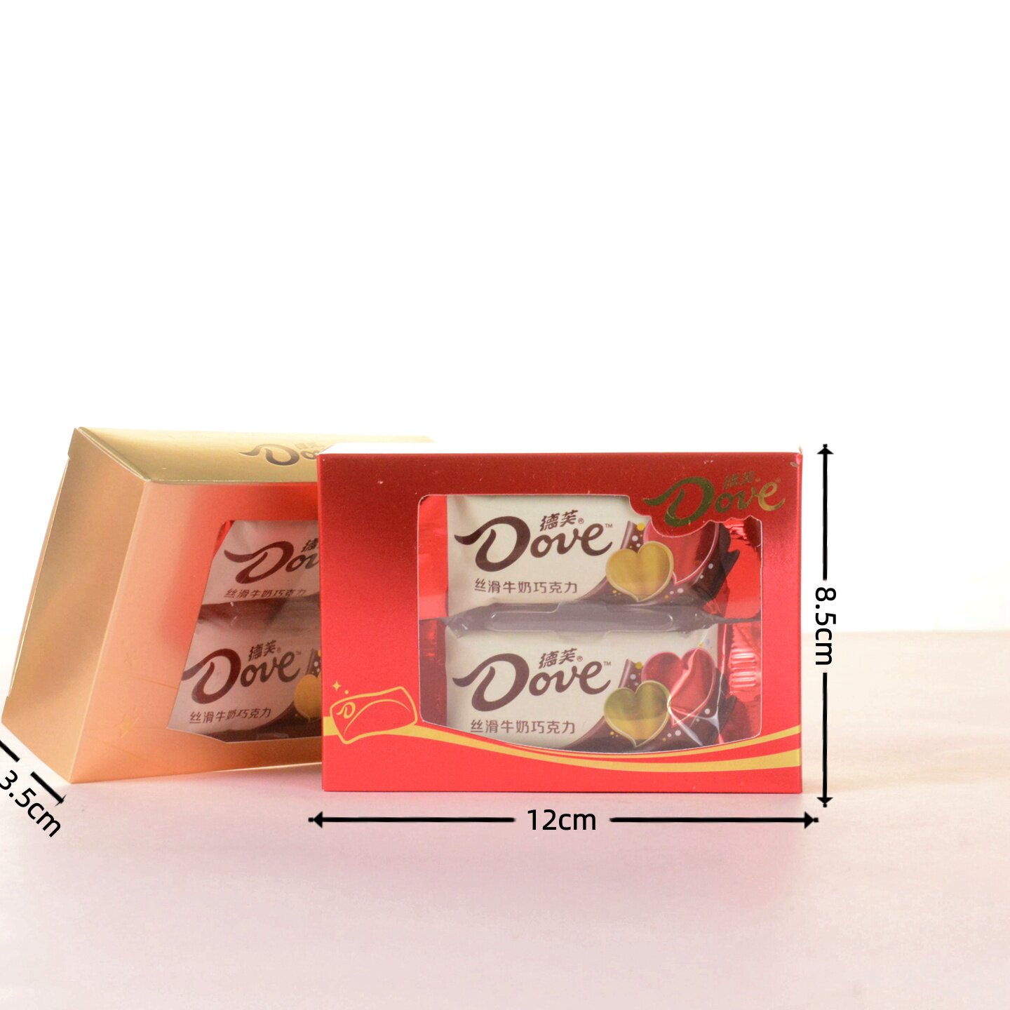 Dove德芙丝滑牛奶巧克力结婚周岁伴手礼红色/香槟色天窗方盒2条装