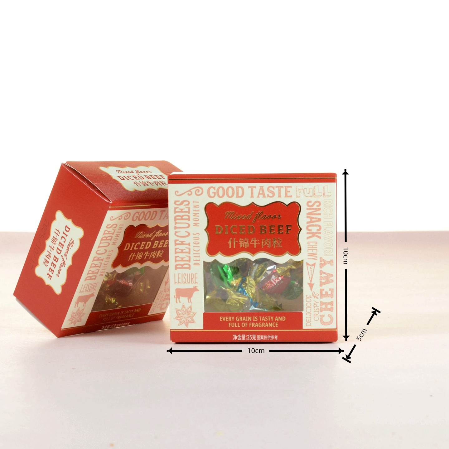 潘多拉日记什锦牛肉粒订婚结婚生日过寿喜礼解馋零食红正方盒25g