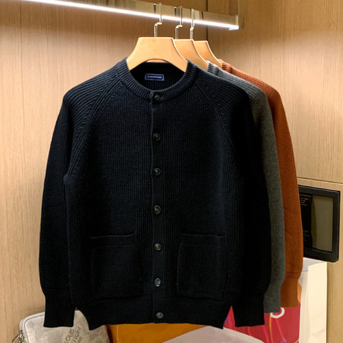 开衫粗线针织衫圆领复古毛衣保暖