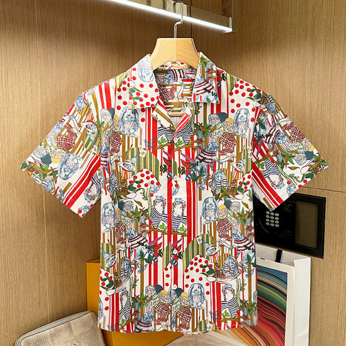 古巴领短袖休闲时尚印花衬衫洋气