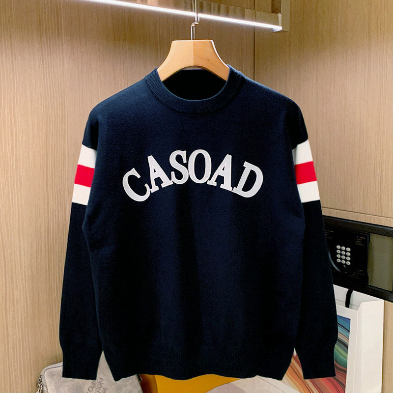 冬季新款潮流字母刺绣毛衣男款美式复古休闲拼色保暖上衣针织衫男,男装,针织衫/毛衣,淘宝优惠券,粉丝福利购,淘宝优惠卷
