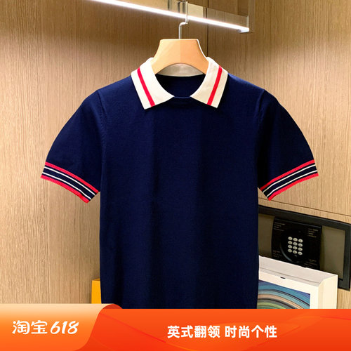 夏季短袖个性拼接翻领polo衫洋气