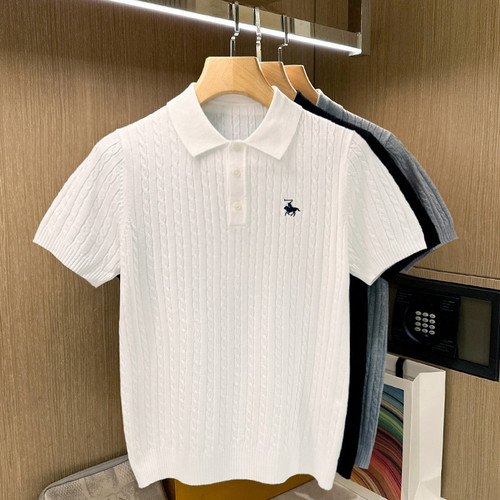 夏季短袖商务纹花刺绣polo衫复古