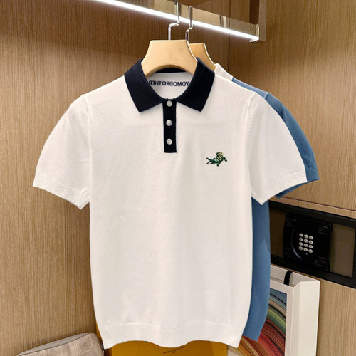 夏季短袖休闲逛街拼色刺绣polo衫