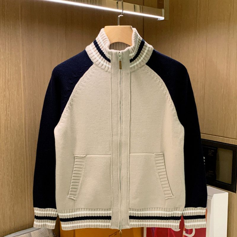 开衫外套针织半高领拼色毛衣保暖