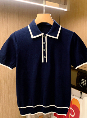 夏季高级拼色翻领针织衫衣服男款polo衫 时尚男士短袖t恤2026新款